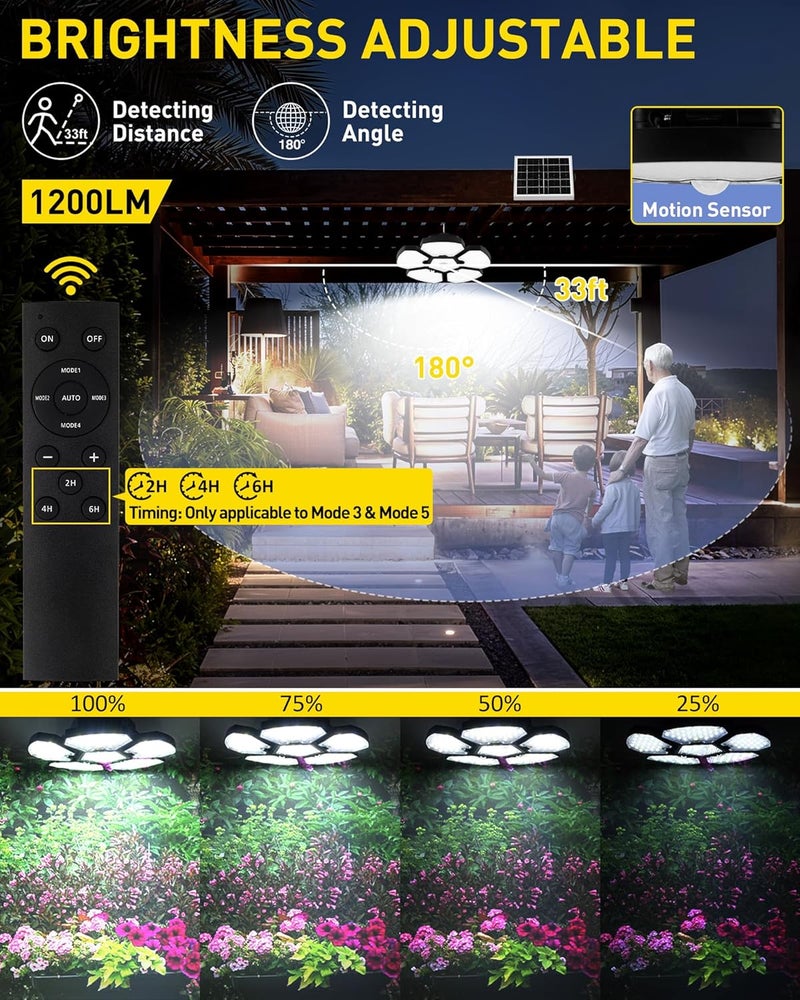 T-SUN Solar Shed Lights Indoor Outdoor Upgrade 5 and 1 Heads Solar Powered Motion Sensor Pandent Lights with 5 Modes Remote Control Security Lamp Waterproof for Garage Barn Gazebo Courtyard Balcony - Image 3